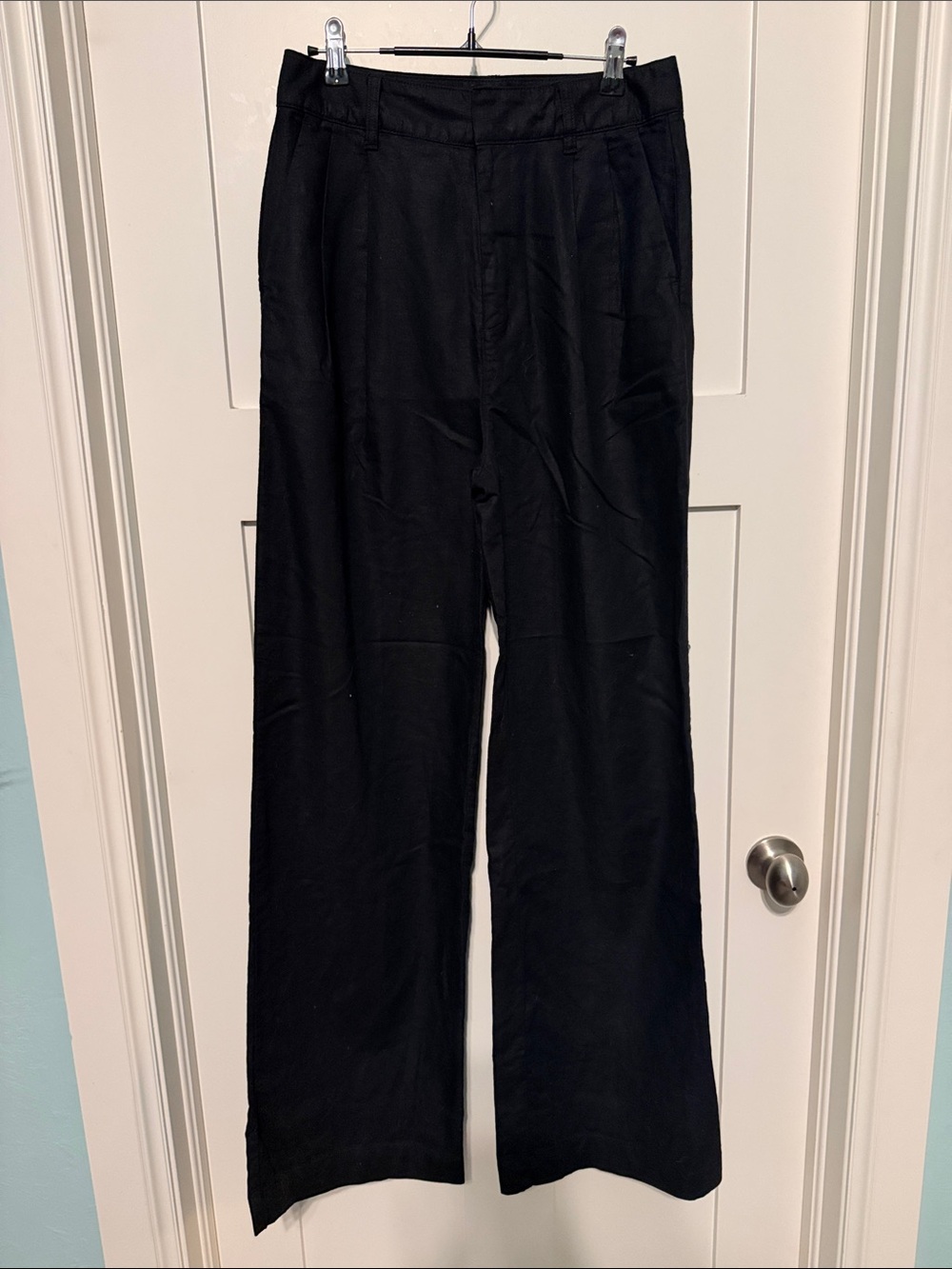 GAP Black Wide-Leg Pleated Linen Pant Women's Dress Pants Size 6 Tall